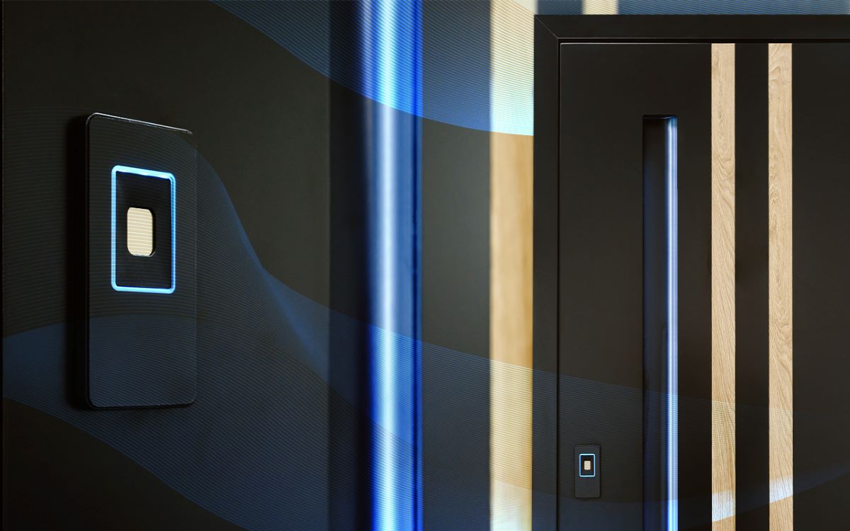 aluminum door with fingerprint scanner and touch panel
