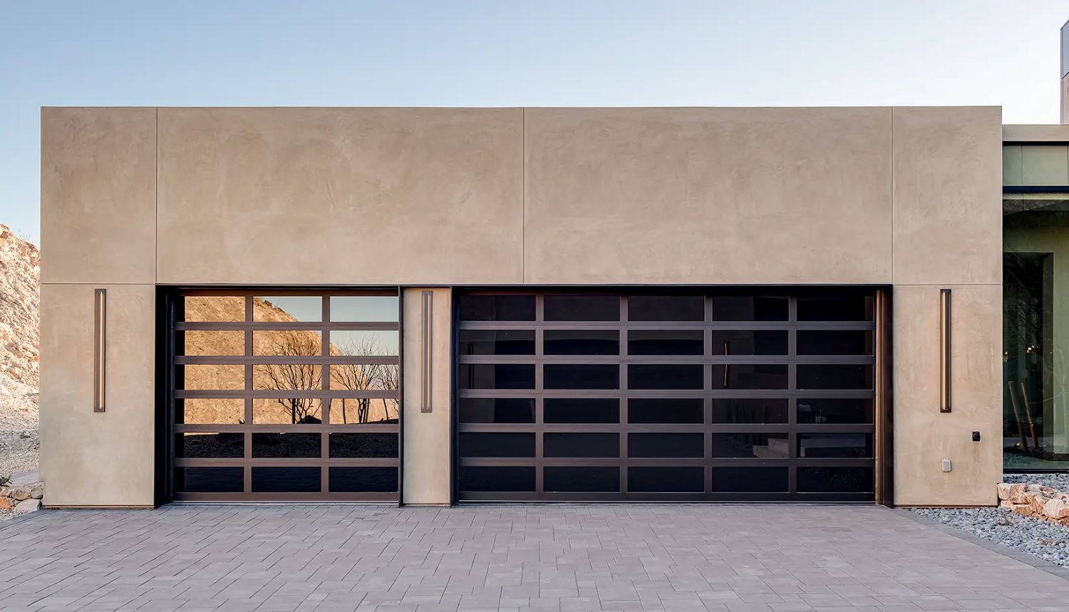 garage with glass doors