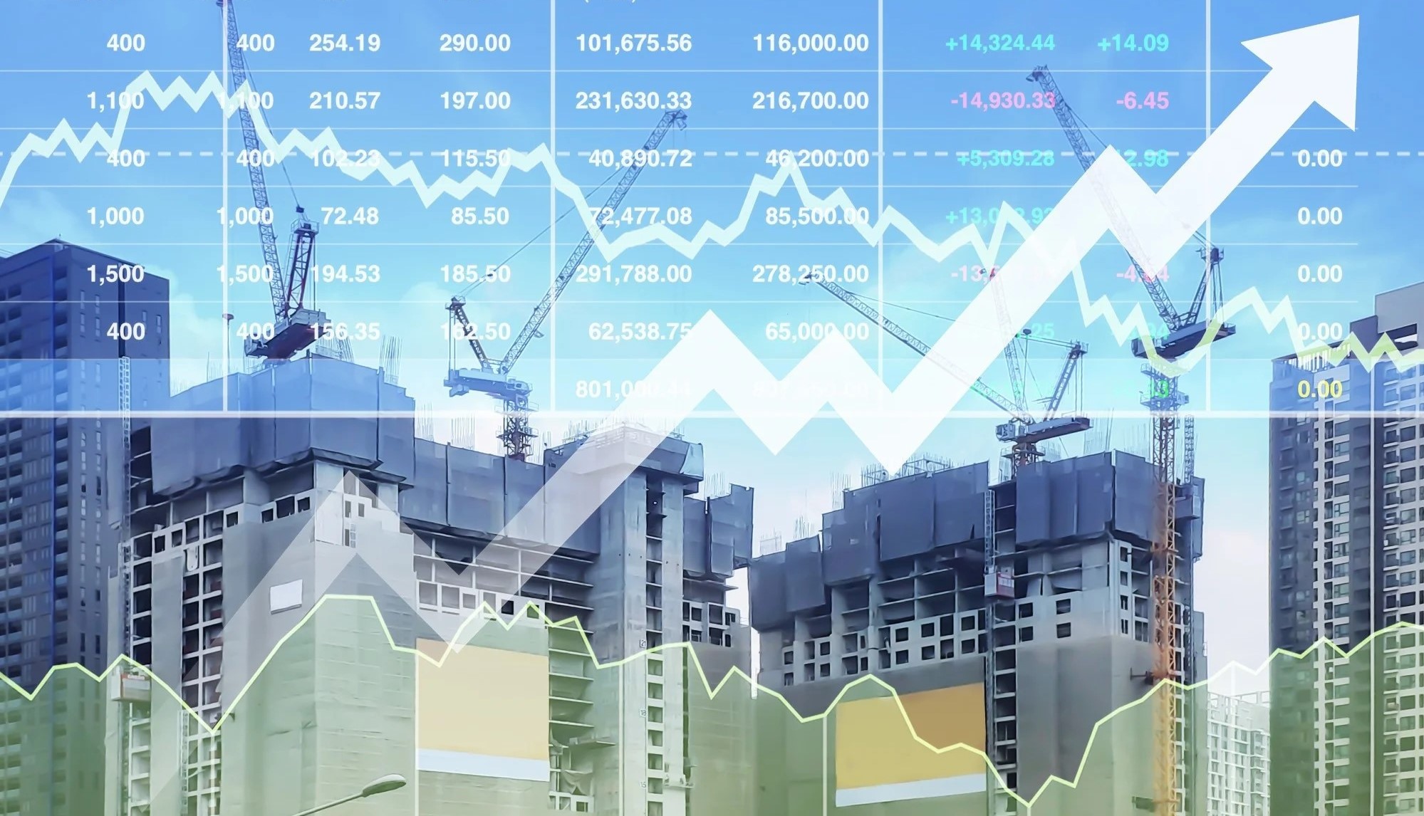 forecast graph over city skyline