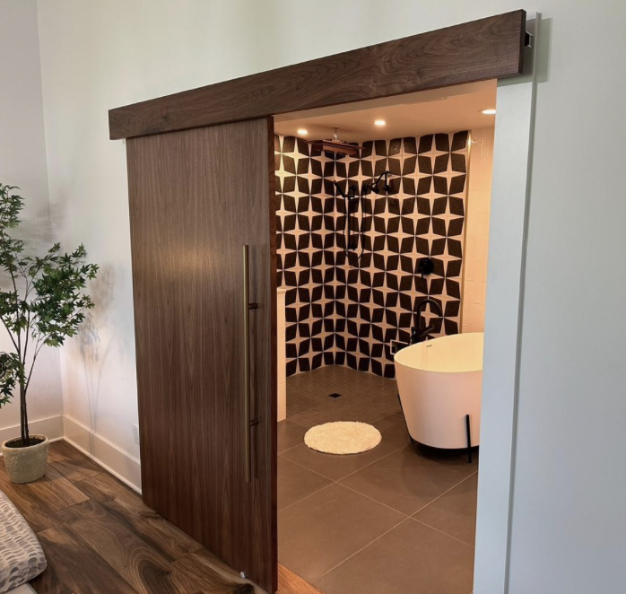 Wet room featuring Johnson Hardware